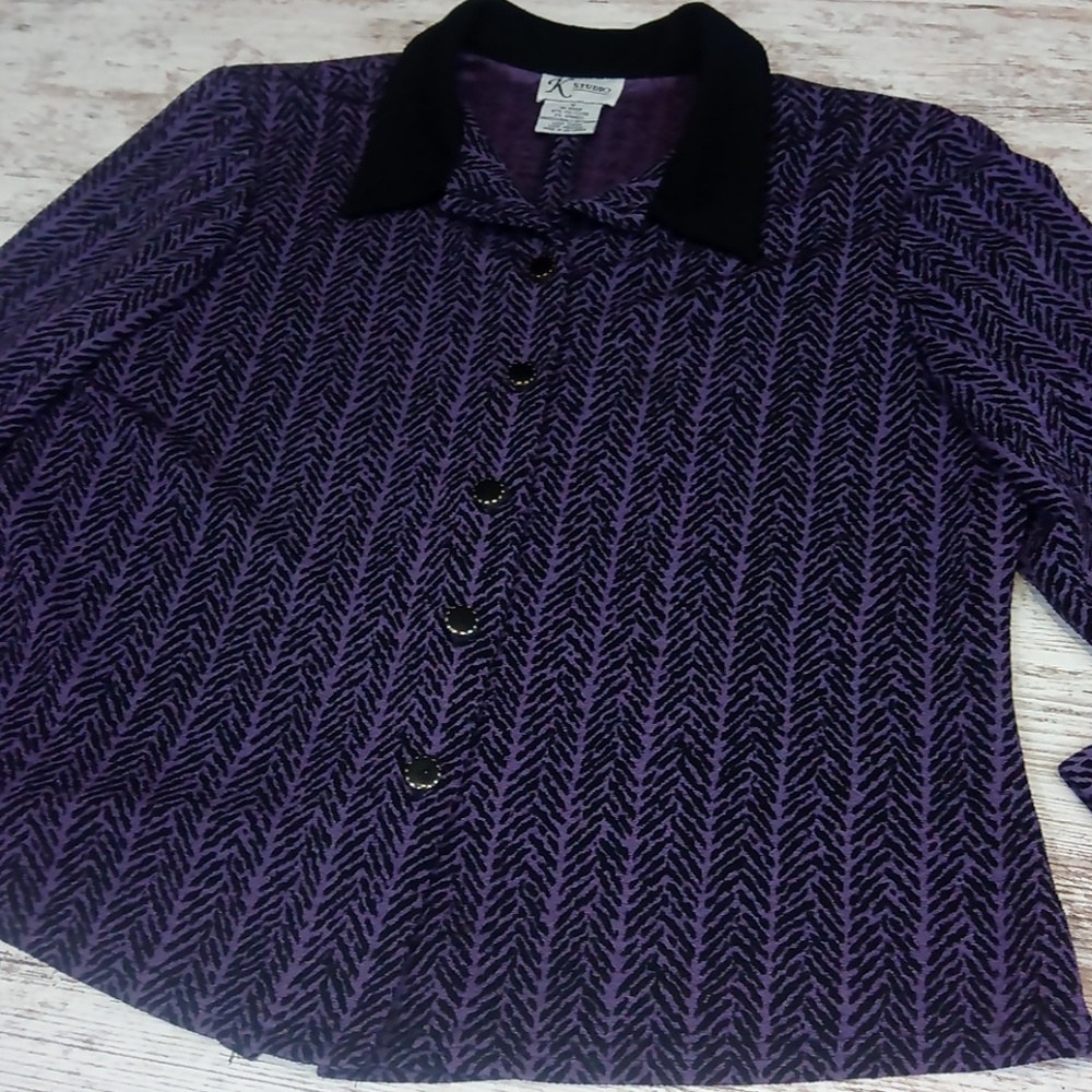 K Studio Purple Flowy Button Down Blouse Top